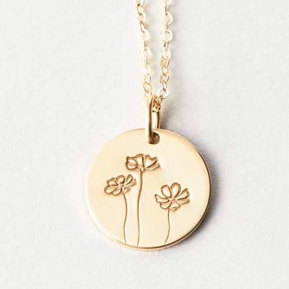 Cosmos October Birth Flower Simple Charm Necklace